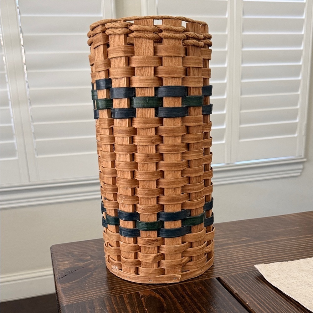 Longaberger Inspired Umbrella Basket with Brown and Green/Blue Weave - Picture 2 of 8